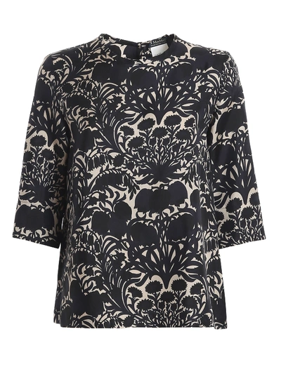 Max Mara Veggia Floral Silk Top In Blue