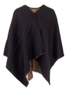BURBERRY BLACK CAPE WITH ICONIC STRIPED PATTERN