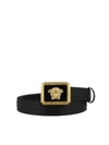 VERSACE FABRIC AND LEATHER REVERSIBLE BELT IN BLACK