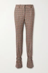 JW ANDERSON BOW-EMBELLISHED CHECKED WOOL STRAIGHT-LEG PANTS