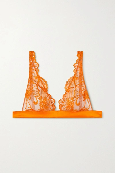 Id Sarrieri Moonlight Satin-trimmed Embroidered Tulle Soft-cup Triangle Bra In Orange