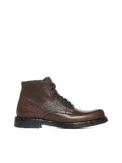 Dolce & Gabbana Perugino Ankle Boot In Textured Leather In Brown