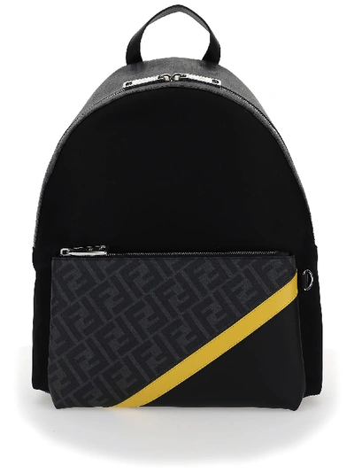 Fendi Black Nylon Backpack In Nero+sunflower