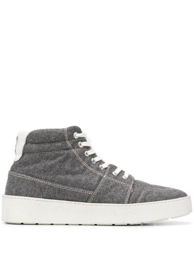 Ami Alexandre Mattiussi High Top Leather-trimmed Sneakers In Grey