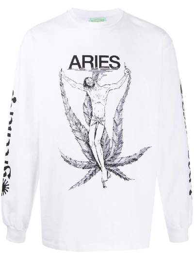 Aries Weed Jesus Cotton T-shirt In White