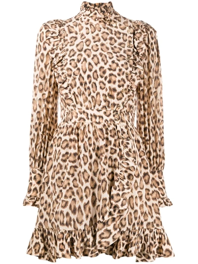 Zimmermann Ruffle-trimmed Leopard-print Silk Crepe De Chine Mini Wrap Dress