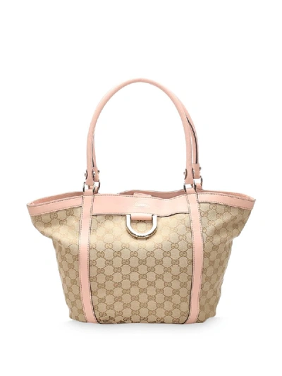 Pre-owned Gucci Abbey Gg 帆布托特包 In Neutrals