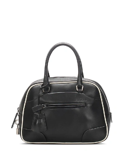 Pre-owned Prada Contrast Piping Tote In Black