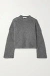 JW ANDERSON CROPPED LEATHER-TRIMMED MERINO WOOL-BLEND SWEATER