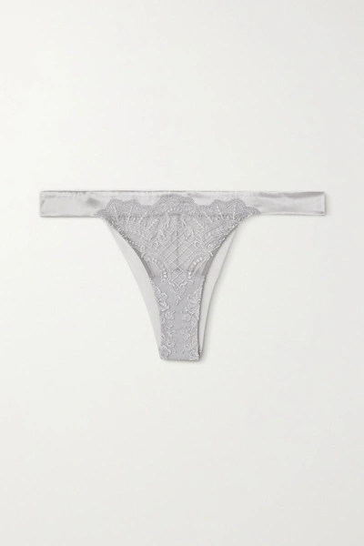 Id Sarrieri Satin-trimmed Embroidered Tulle And Stretch-mesh Briefs In Grey