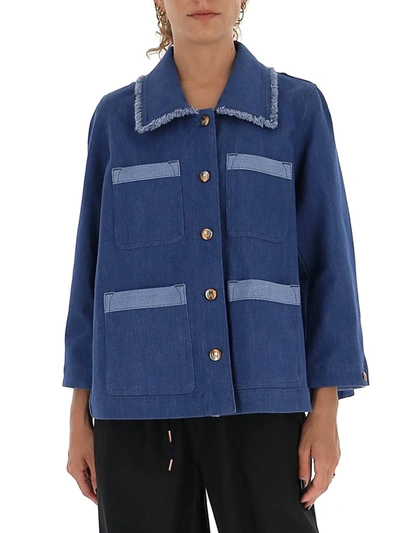 Chloé Button-up Frayed Denim Jacket In Blue