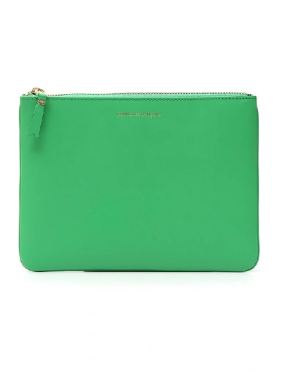 Comme Des Garçons Logo Leather Pouch In Green