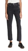 Agolde 90s Pinch Waist Long Rigid High-rise Straight-leg Jeans In Black Tea