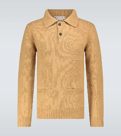 Marni Hole Long-sleeved Knitted Polo In Camel