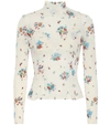 Rabanne Floral-print Stretch-cupro Jersey Turtleneck Top In White