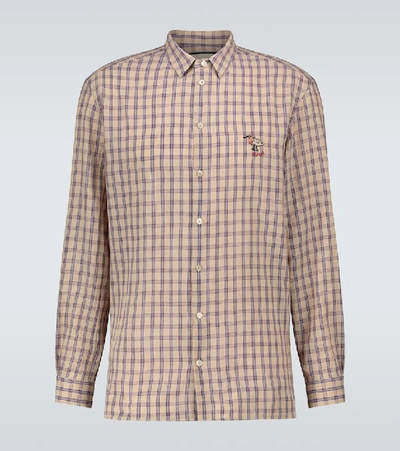 Gucci Bird-embroidered Checked Cotton-blend Shirt In Purple
