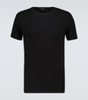 Tom Ford Black Basic Crewneck T-shirt With Tonal Stitching In Cotton Blend Man In Black
