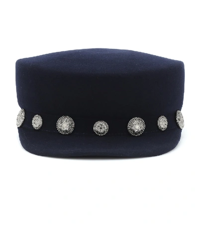 Maison Michel New Abby Embellished Wool Cap In Blue