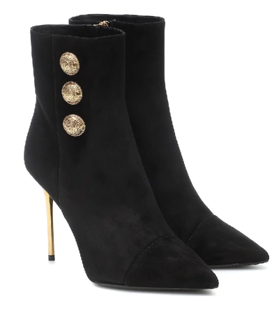Balmain Roni Button-detail Suede Boots In Black