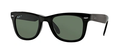 Ray Ban 4105 Foldable Polarized Wayfarer Sunglasses In Green