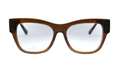 Swarovski Sk 5228 Square Eyeglasses In Dark Brown
