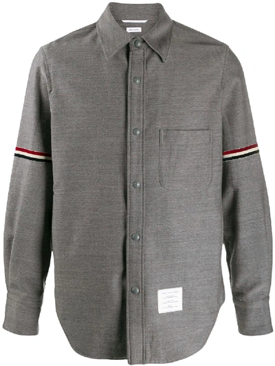 Thom Browne Tricolour Velvet Stripe Shirt Jacket In Grey