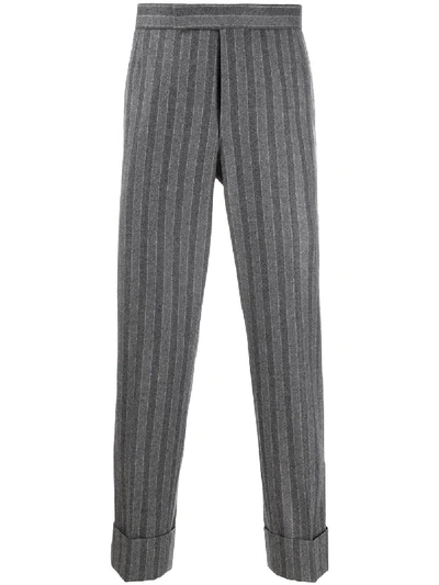 Thom Browne Ground Chalk-stripe Flannel Trousers In Lith Grey