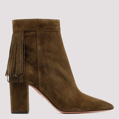 Aquazzura Fringed Heel Suede Booties