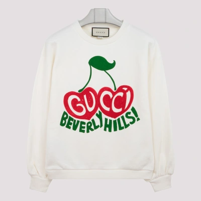 Gucci "beverly Hills" Cherry Print Sweatshirt In White