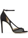 JIMMY CHOO LIU 100MM MESH-PANELLED SANDALS