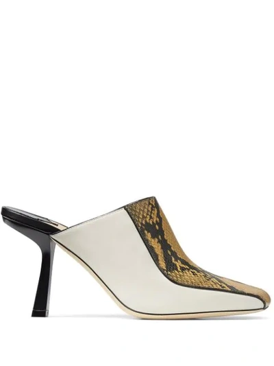 Jimmy Choo Marcel 85mm Snake-effect Leather Mules In White