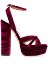 AQUAZZURA SUNDANCE 140MM VELVET PLATFORM SANDALS