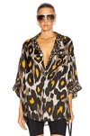 R13 Pajama Top In Grey/orange Leopard In Grey & Orange Leopard