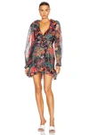 Dundas Ruffled Wrap-effect Metallic Fil Coupé Silk-blend Georgette Mini Dress In Black Coral