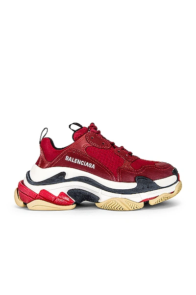 Balenciaga Triple S Leather And Mesh Trainers In Wine