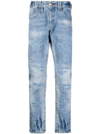 Philipp Plein Milano-fit Skull Jeans In Blue