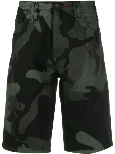 Philipp Plein Camouflage-print Knee-length Shorts In Black