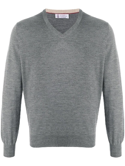 Brunello Cucinelli V-neck Wool-cashmere Jumper In Grey