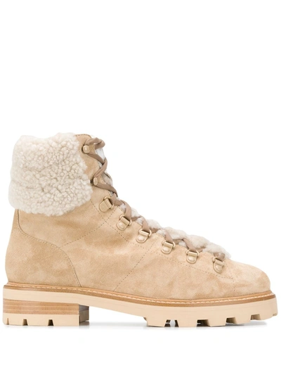 Jimmy Choo Eshe Shearling-lined Suede Ankle Boots In Beige