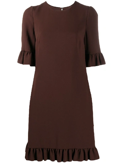 Dolce & Gabbana Ruffled-edge Shift Dress In Brown