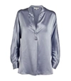 Vince Silk Banded Collar Blouse In Piero Blue