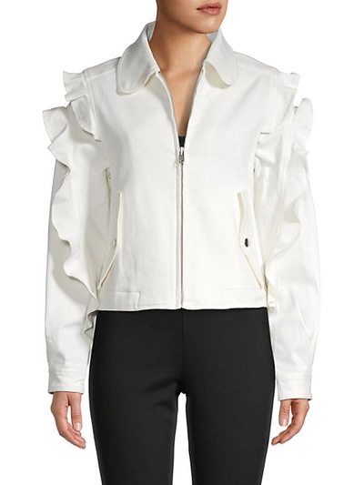 Dh New York Ruffled-sleeve Stretch-cotton Jacket In White