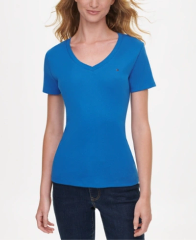 Tommy Hilfiger Cotton V-neck Flag T-shirt, Created For Macy's In Cerulean