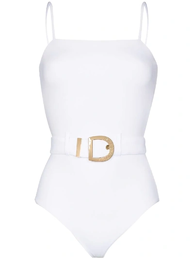 Balmain Belted Buckle Swimsuit In White
