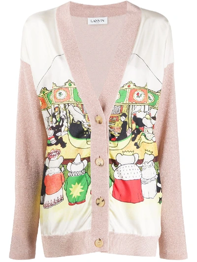 Lanvin Woman Pink V-neck Cardigan With Printed Silk Panel