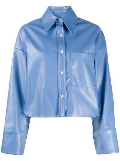 Jejia Faux-leather Cropped Shirt In Blue
