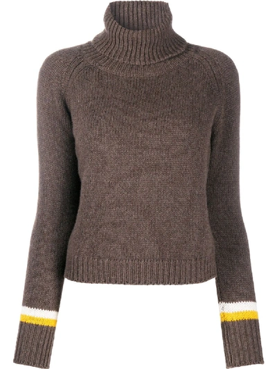 Aragona Striped Cuff Cashmere Jumper In Brown