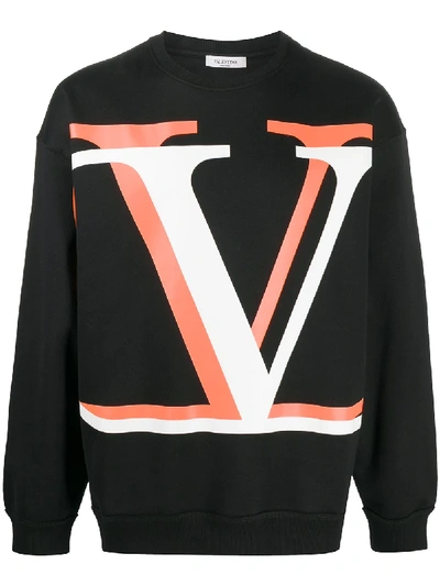 Valentino Vlogo Shadow Crew-neck Sweatshirt In Black