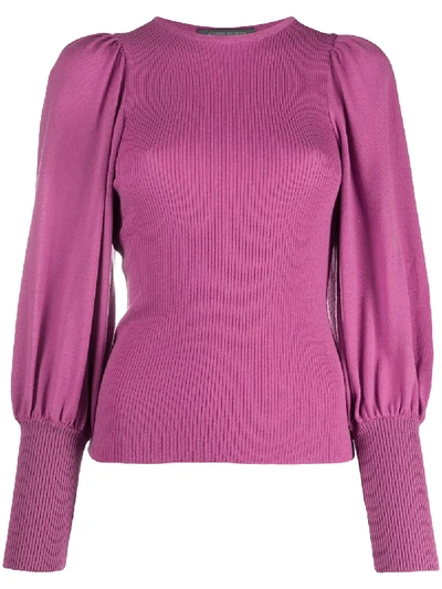 Alberta Ferretti Bishop-sleeves Ribbed Jumper In Pink