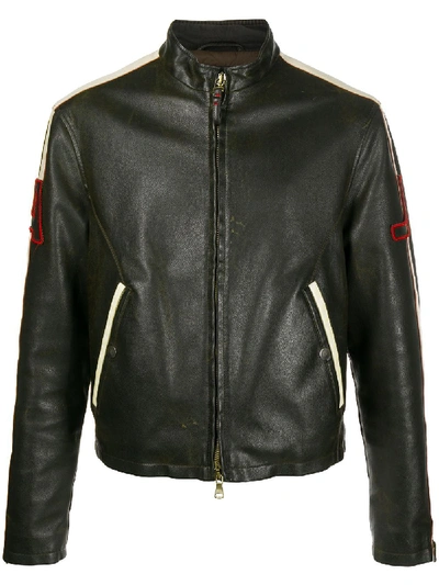 Pre-owned Giorgio Armani 1990s Stripe Appliquées Zipped Jacket In Black